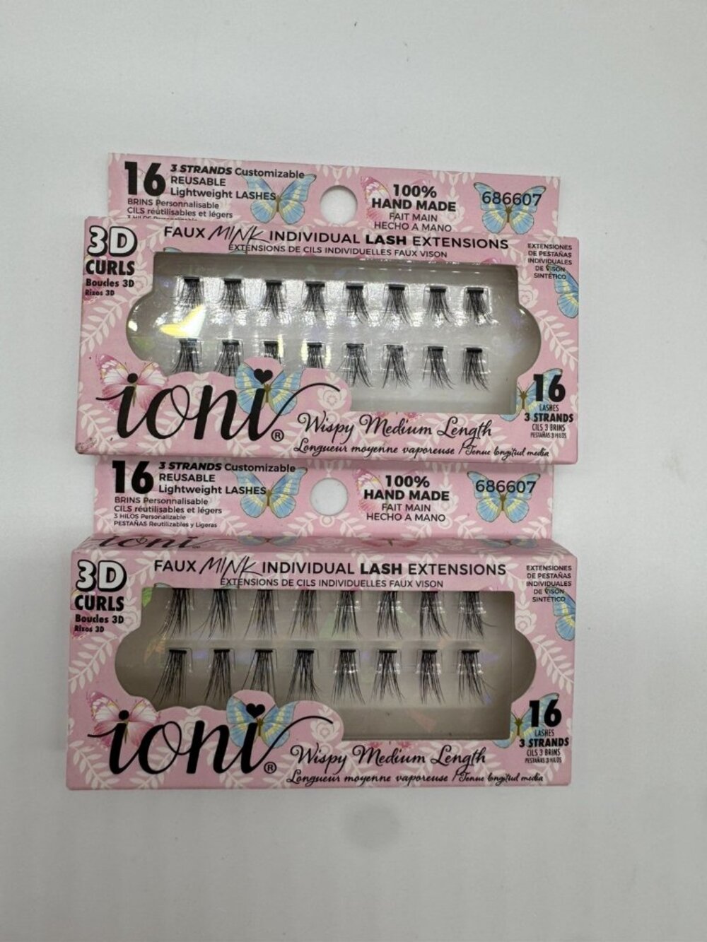 2 Packs Ioni 3D Curls Faux Mink Individual Lash Extensions Wispy Medium Length